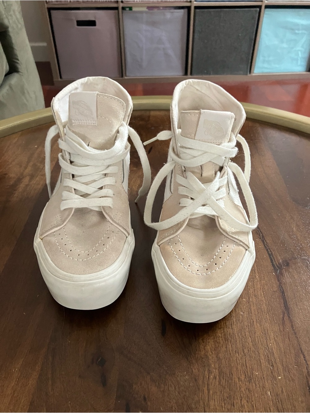 VANS SK8 Hi-top Platform Shoes Women’s Sz. 8 Beige Suede Canvas 721356